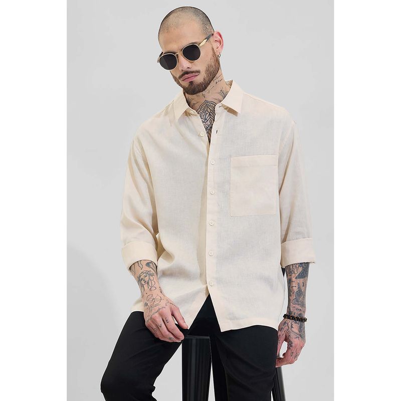 Snitch Cream Relaxed Fit Linen Blend Shirt (M)