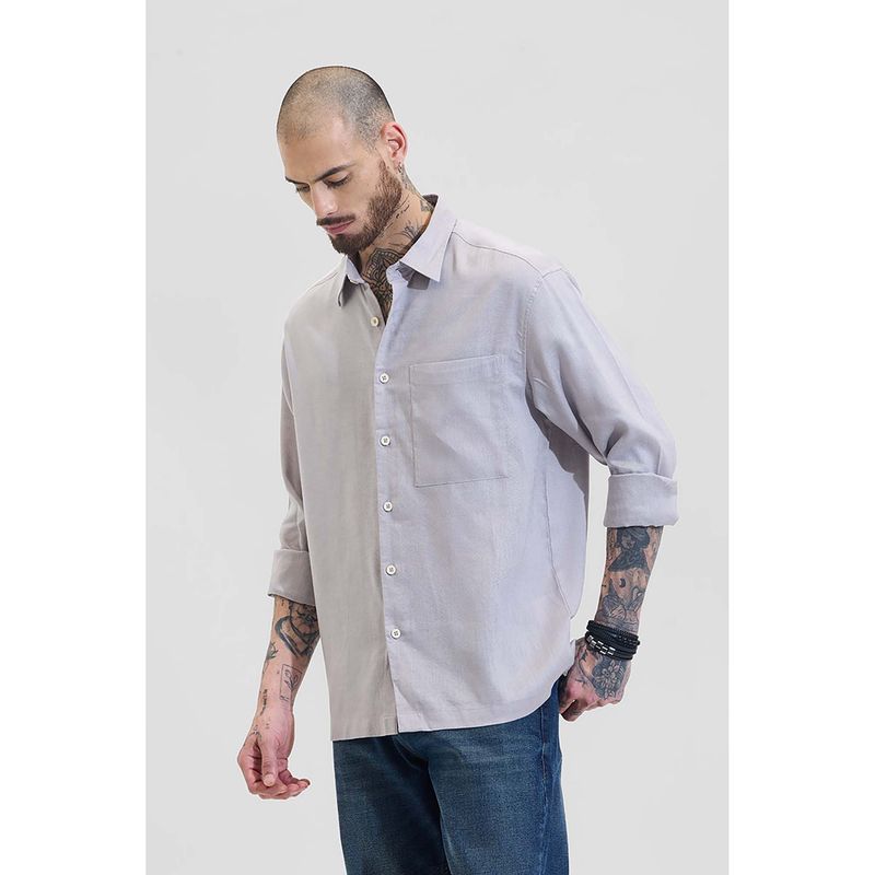 Snitch Light Grey Relaxed Fit Linen Blend Shirt (L)
