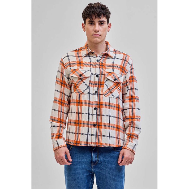 Snitch Orange Flannel Checks Double Pocket Shirt (S)