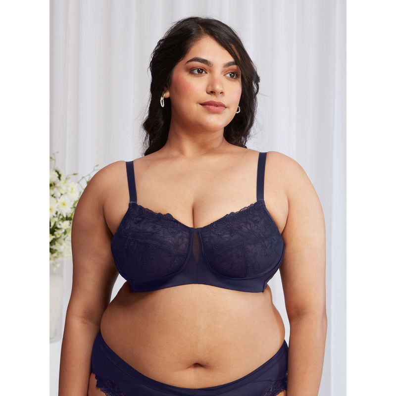 Nykd by Nykaa Floral Mesh Wirefree Non-Padded Bra - NYB230 Navy Blue (38D)
