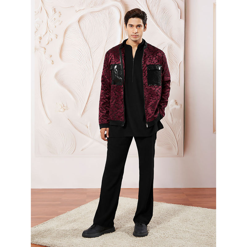 Vastramay Red Silk Blend Embroidered Jacket with Lycra Kurta and Pant (Set of 3) (40)