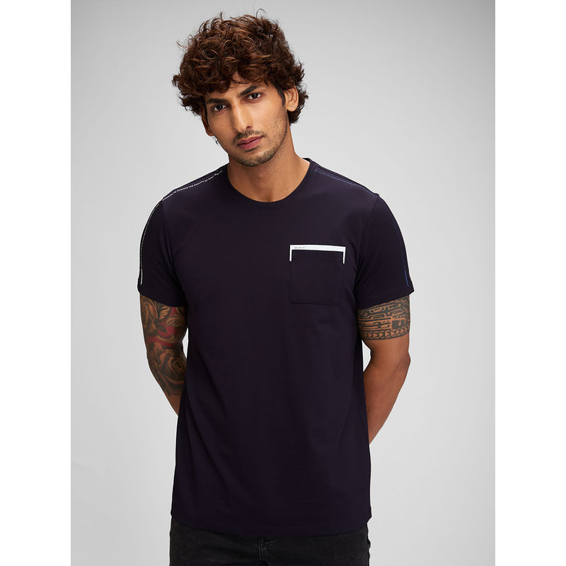 Spykar Men Round Neck Navy Blue Cotton Solid T-Shirt (2XL)