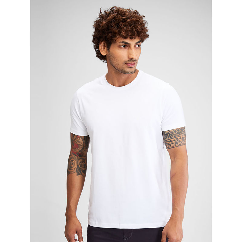 Spykar Men Round Neck White Cotton Blend Solid T-Shirt (3XL)