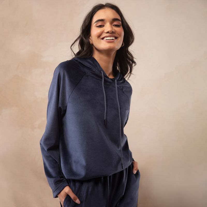 Nykd by Nykaa Velour Hoodie - Navy Blue NYS052 (L)