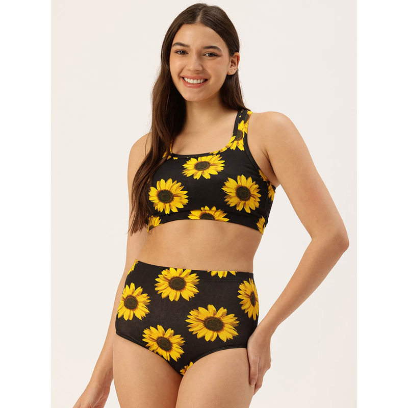 Clt.s Women Black Floral Bikini Top with Bikini Bottom (Set of 2) (S)