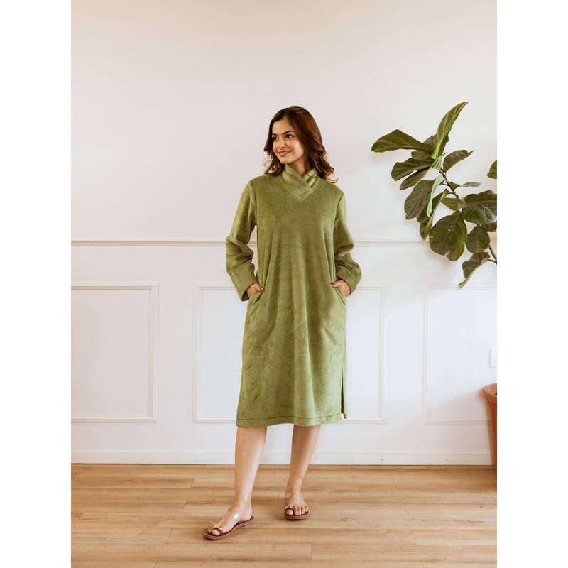 FEATHERS CLOSET Super Soft Green Cross Neck Midi Dress (L/XL)