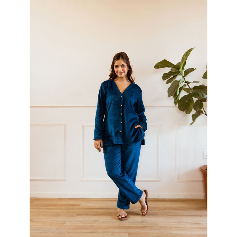 FEATHERS CLOSET Teal Blue Super Soft Cardigan Top with Pant (Set of 2) (S/M)