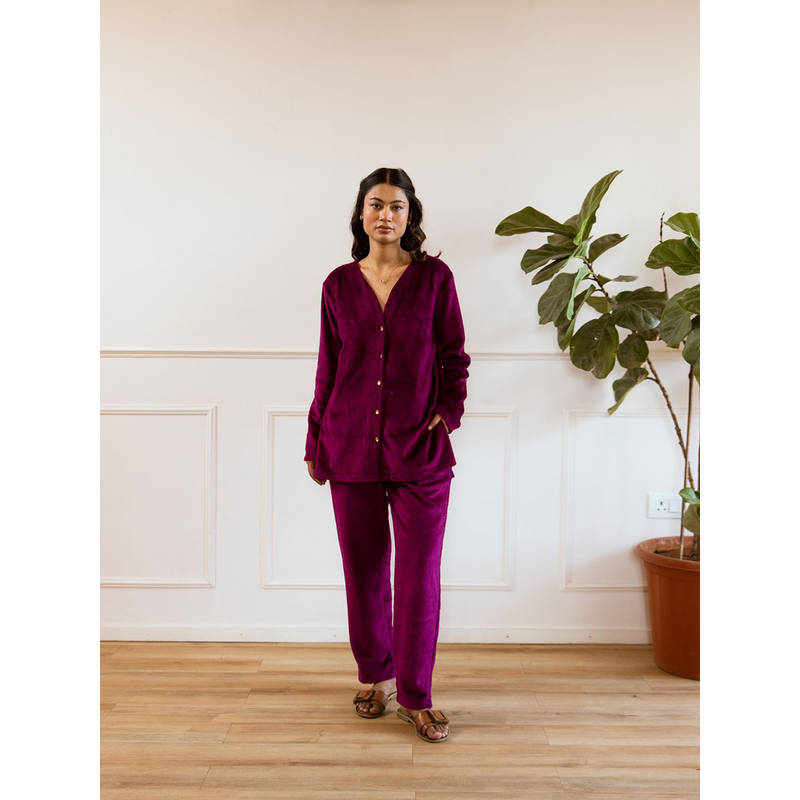 FEATHERS CLOSET Wine Super Soft Cardigan Top with Pant (Set of 2) (S/M)