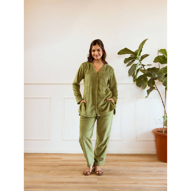 FEATHERS CLOSET Green Super Soft Cardigan Top with Pant (Set of 2) (S/M)