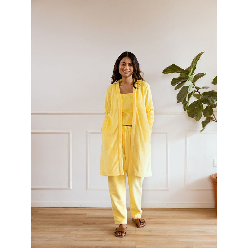 FEATHERS CLOSET Pastel Yellow Super Soft Top with Pant & Shrug (Set of 3) (S/M)