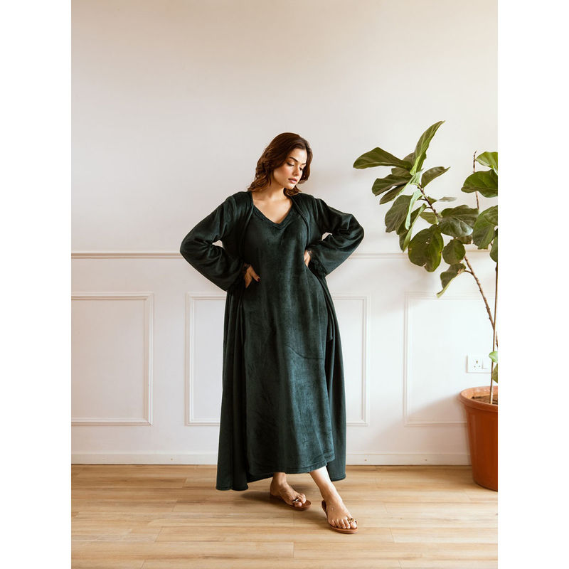 FEATHERS CLOSET Emerald Super Soft Maxi Dress And Shrug (Set of 2) (2XL)
