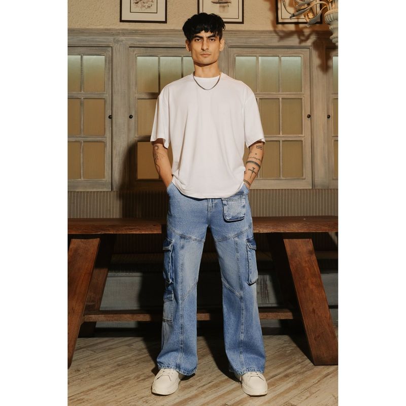 FREAKINS Men's Blue Patch & Seam Cargo Style Jeans (26)