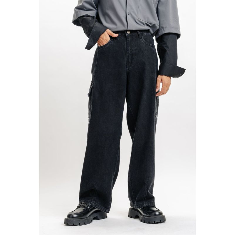 FREAKINS Black Men's Urban Cargo Style Jeans (32)