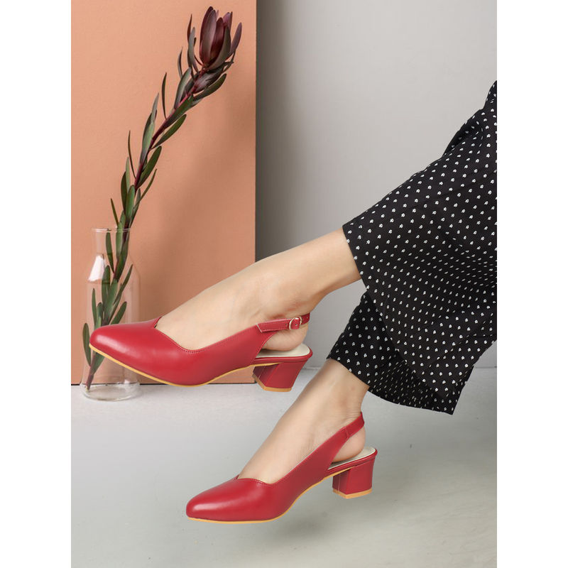 Iconics Women Cheery Red Buckle Pointed Toe Pumps (EURO 40)