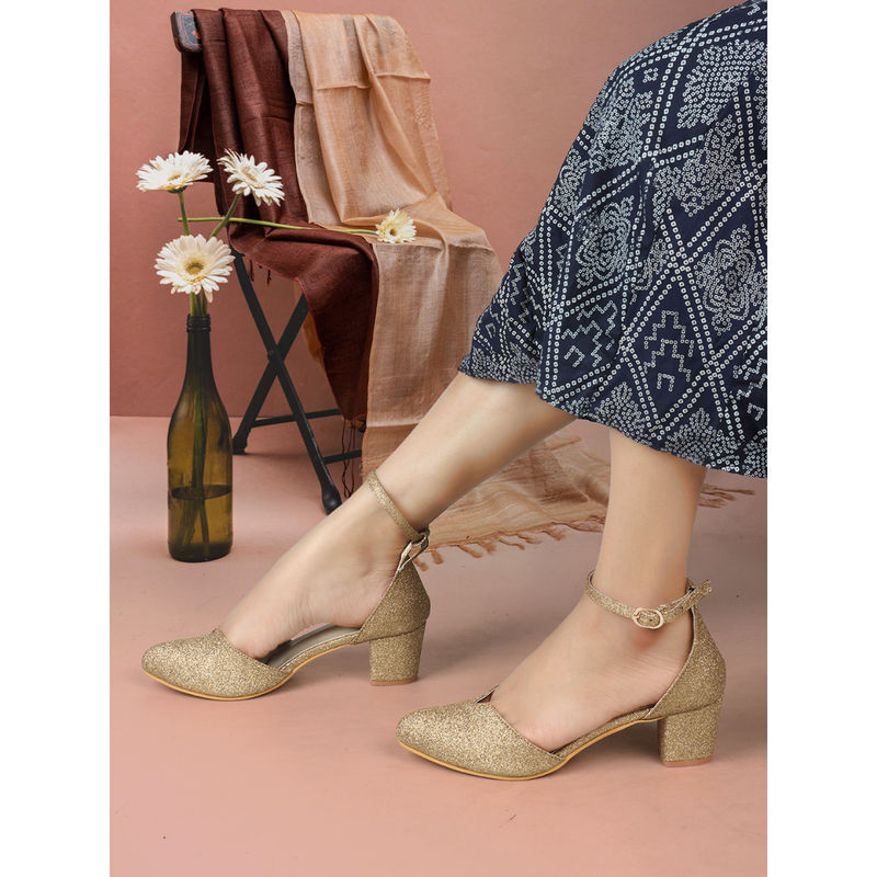 Iconics Women Gold Buckle Pointed Toe Pumps (EURO 41)