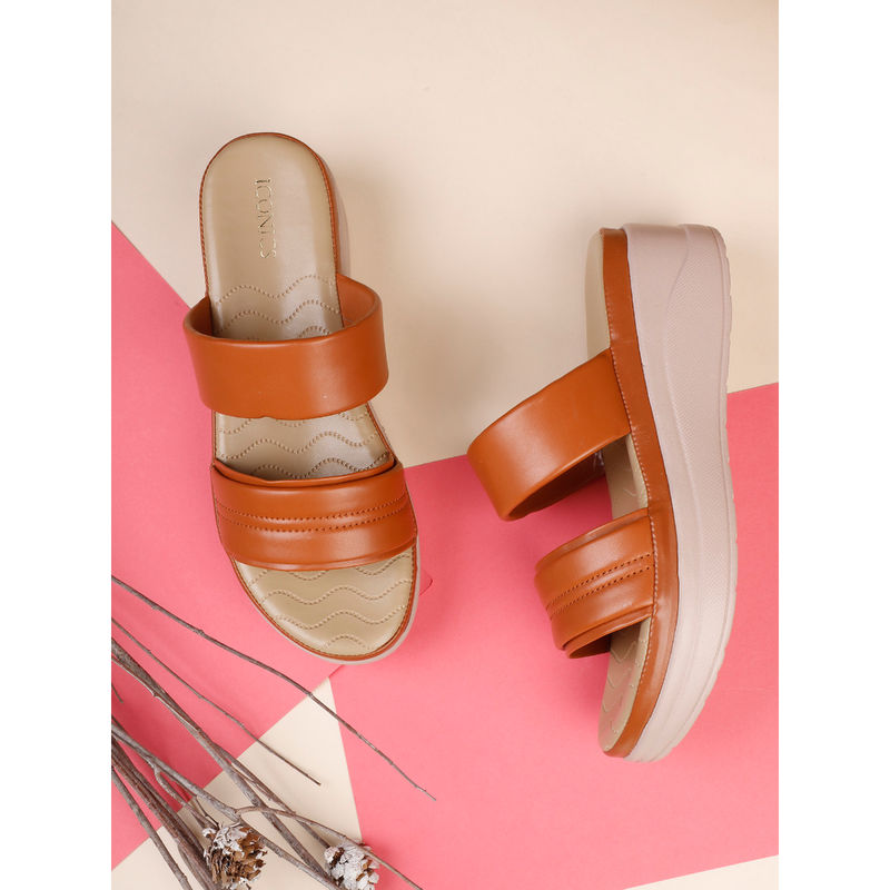 Iconics Women Tan Slip-On Round Toe Heel Wedges (EURO 37)