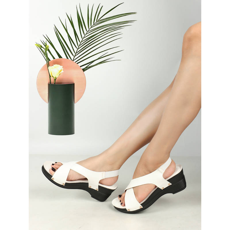 Iconics Women White Slip-On Round Toe Wedges (EURO 36)