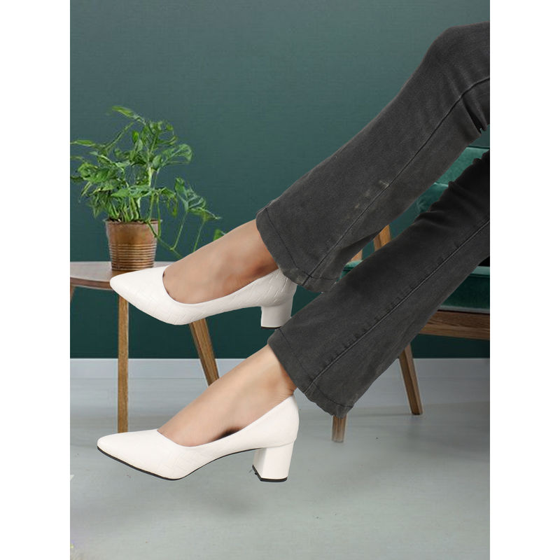 Iconics Women White Slip-On Pointed Toe Pumps (EURO 39)