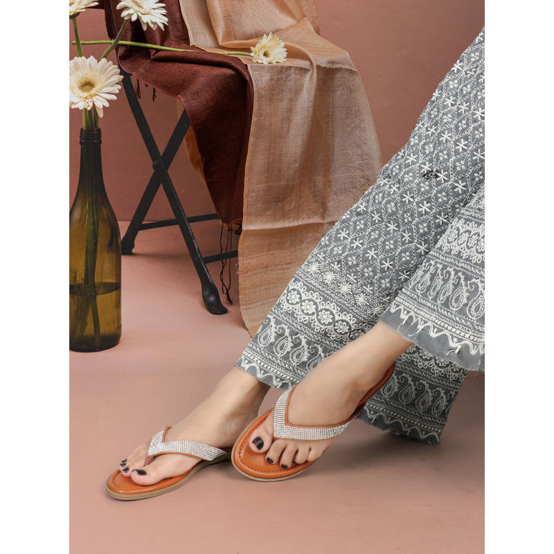 Iconics Women Tan Slip-On Open Toe Flats (EURO 37)