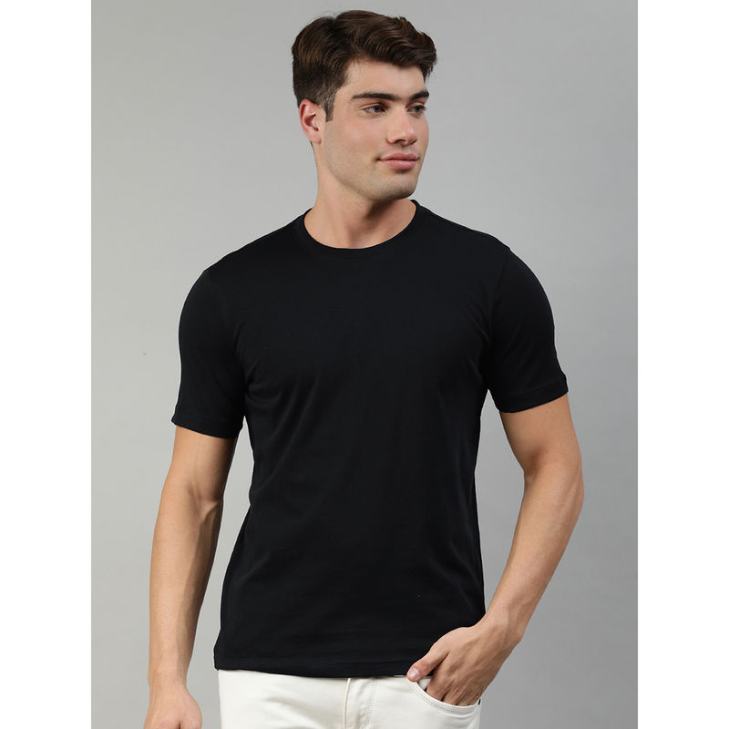Huetrap Mens Best Quality Black Round Neck Short Sleeve T-Shirt (2XL)