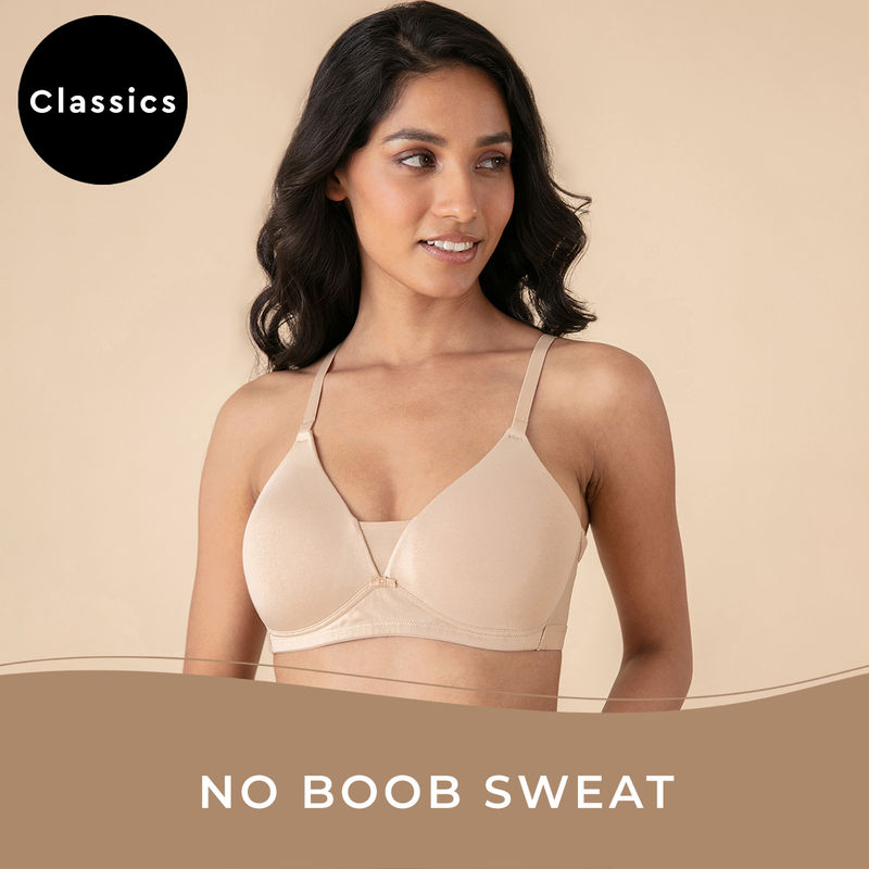 Nykd by Nykaa Breathe Cotton Padded Wireless Triangle T-shirt Bra 3/4th Coverage -Sand NYB003 (38D)