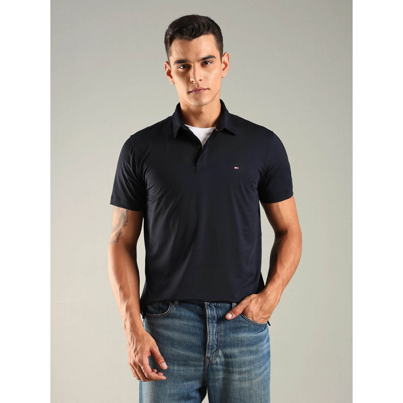 Tommy Hilfiger Men Navy Blue Solid Regular Fit Cotton Polo T-shirt (XL)