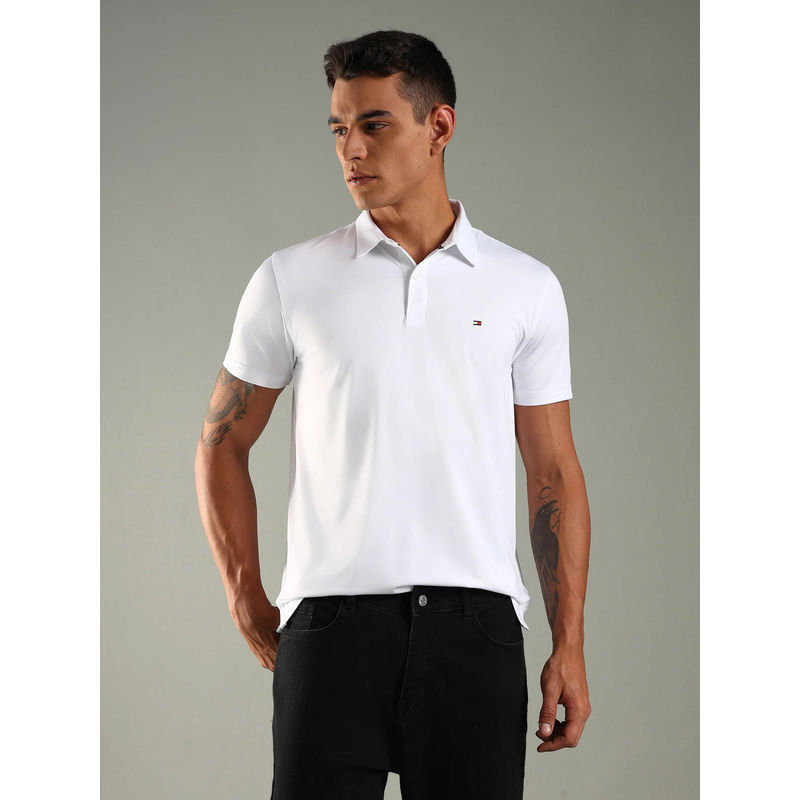 Tommy Hilfiger Men White Solid Regular Fit Cotton Polo T-shirt (M)