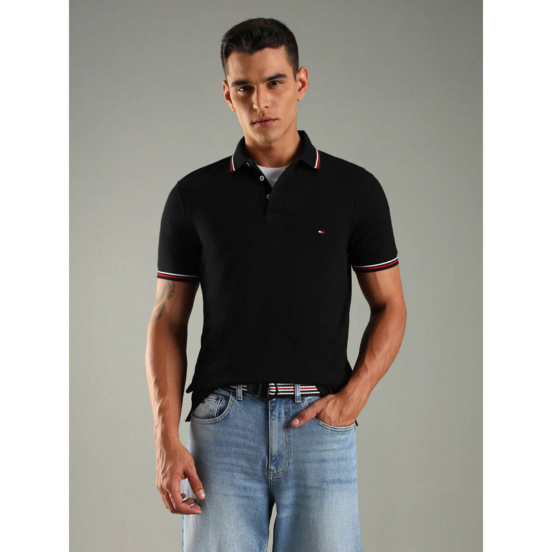 Tommy Hilfiger Men Black Solid Slim Fit Cotton Polo T-shirt (XL)