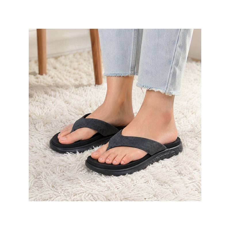 SOLETHREADS Axis Women Black Comfort Flip Flops (EURO 37)
