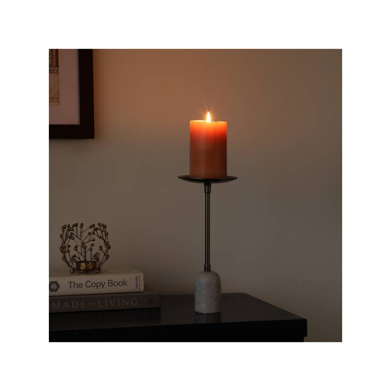 De Maison Decor Marble Pri Pillar Candle Stand in Black - (Large)