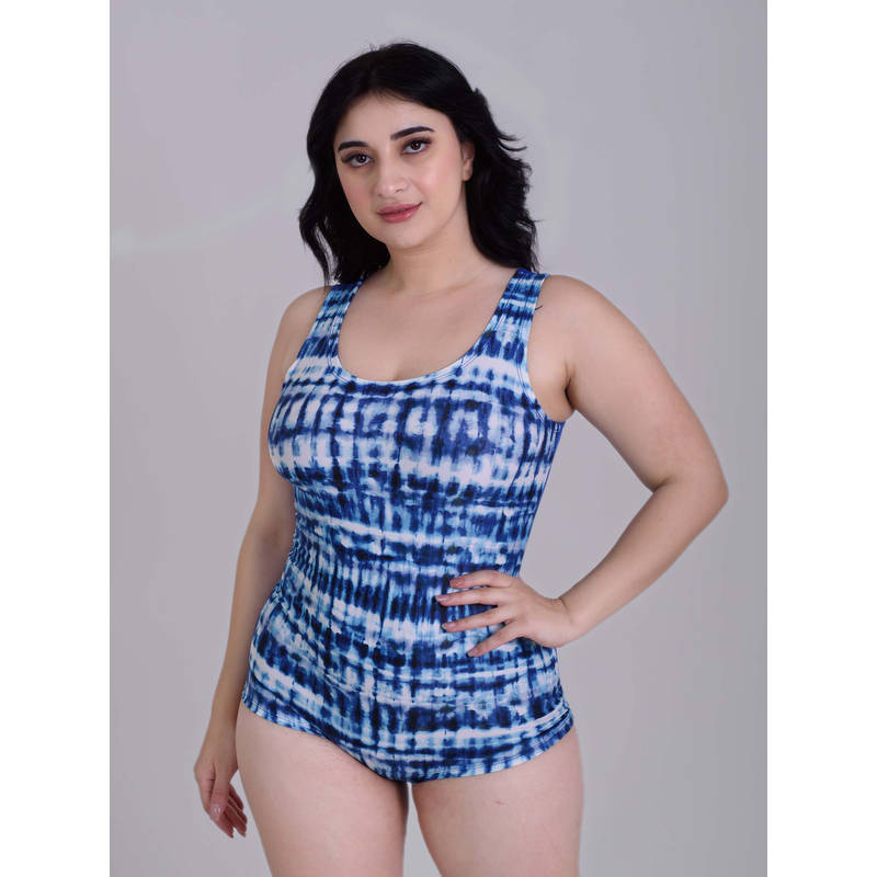Keepfit Women Blue Printed Swimming Bodysuit (XS)