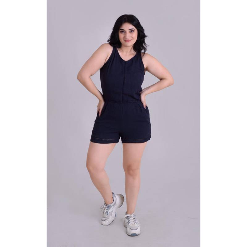 Keepfit Women Navy Blue Sleeveless Beachwear Romper (S)