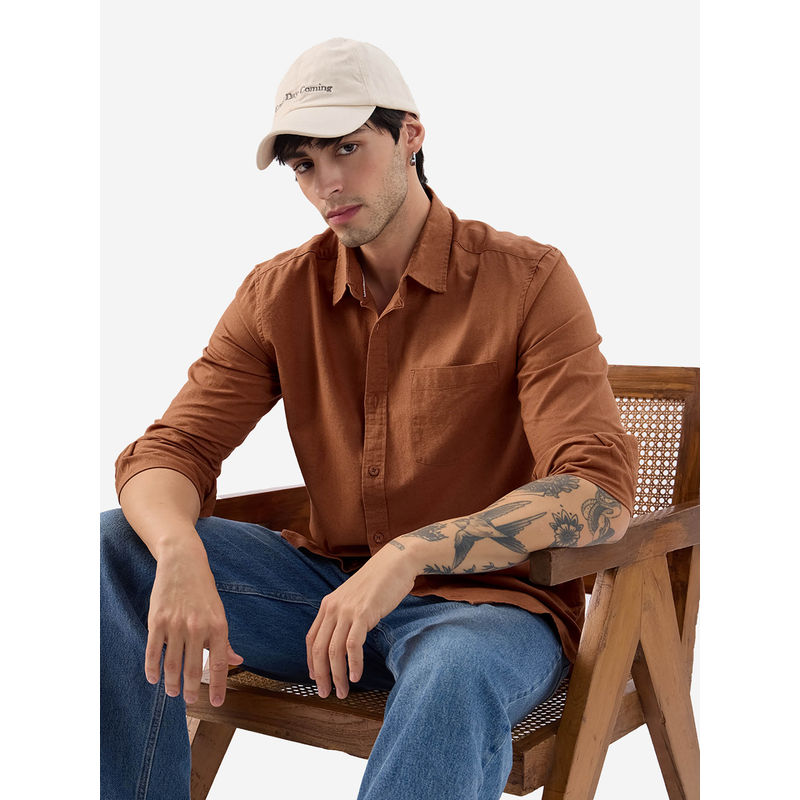 The Souled Store Russet Brown Cotton Linen Shirt (2XL)