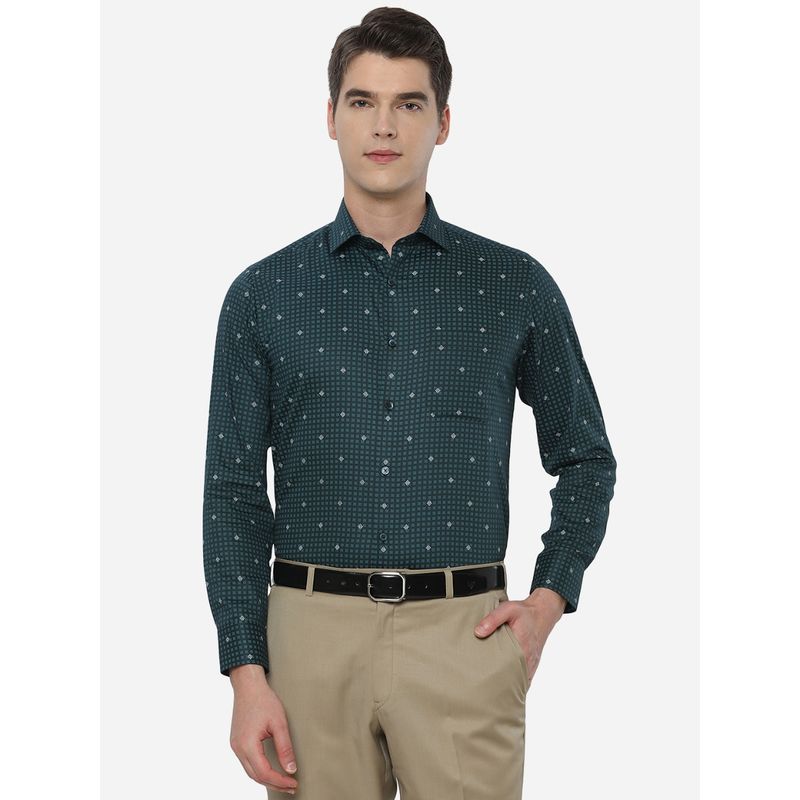 Greenfibre Men Green Cotton Blend Slim Fit Printed Formal Shirt (38)
