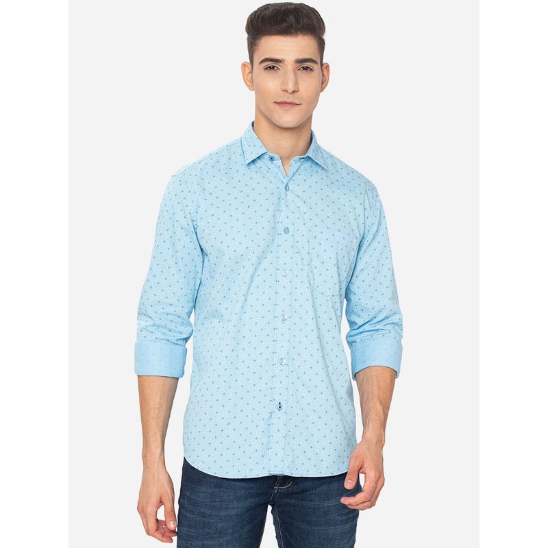 Greenfibre Men Light Blue Cotton Slim Fit Printed Casual Shirt (39)