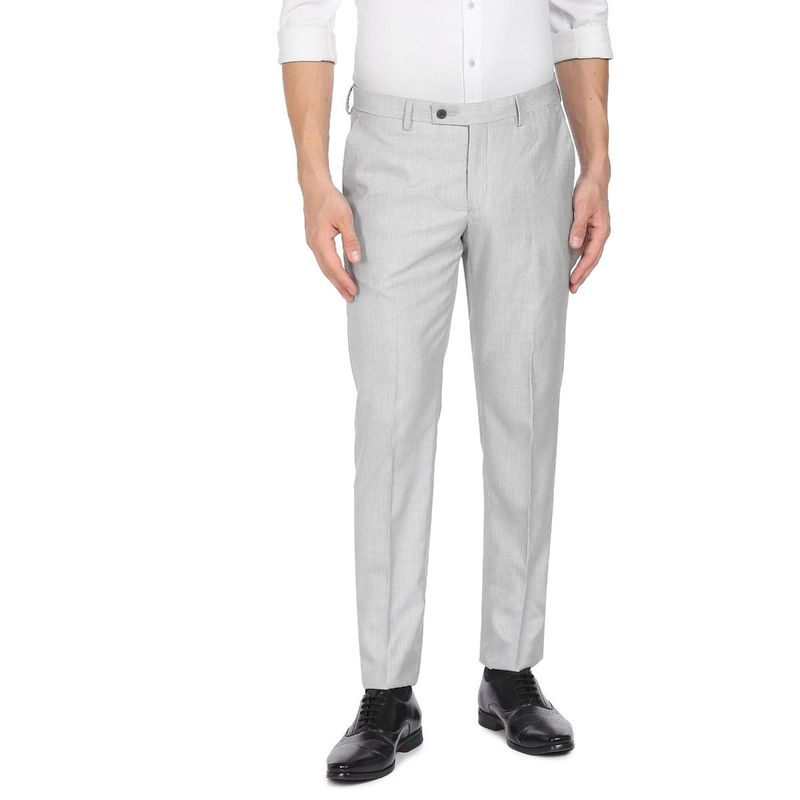 Arrow Men Light Grey Hudson Tailored Fit Heathered Formal Trousers (30)