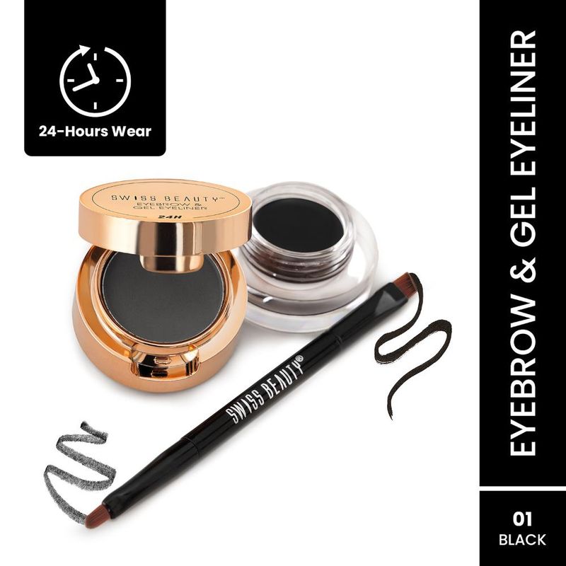 Swiss Beauty 3 In 1 Eyeliner, Eyebrow Filler and Kajal 01 Black