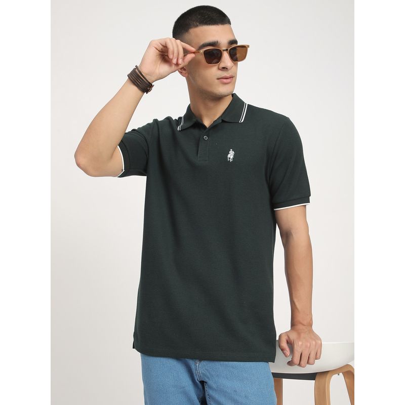 R&B Men Olive Textured Polo T-Shirt (2XL)