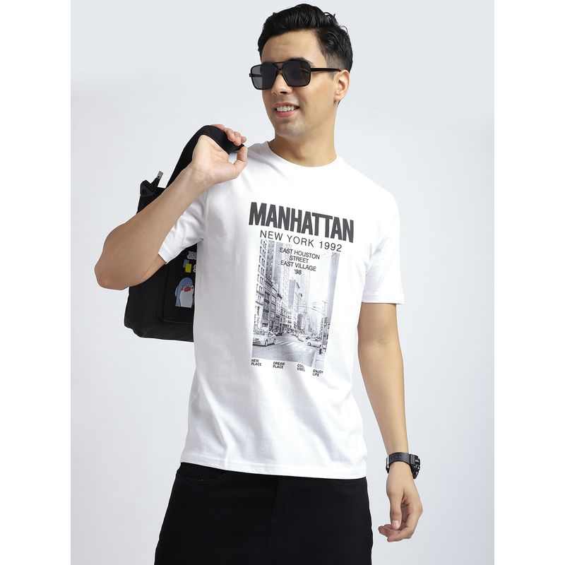 R&B Men White Crew Neck Graphic Regular Fit T-Shirt (2XL)