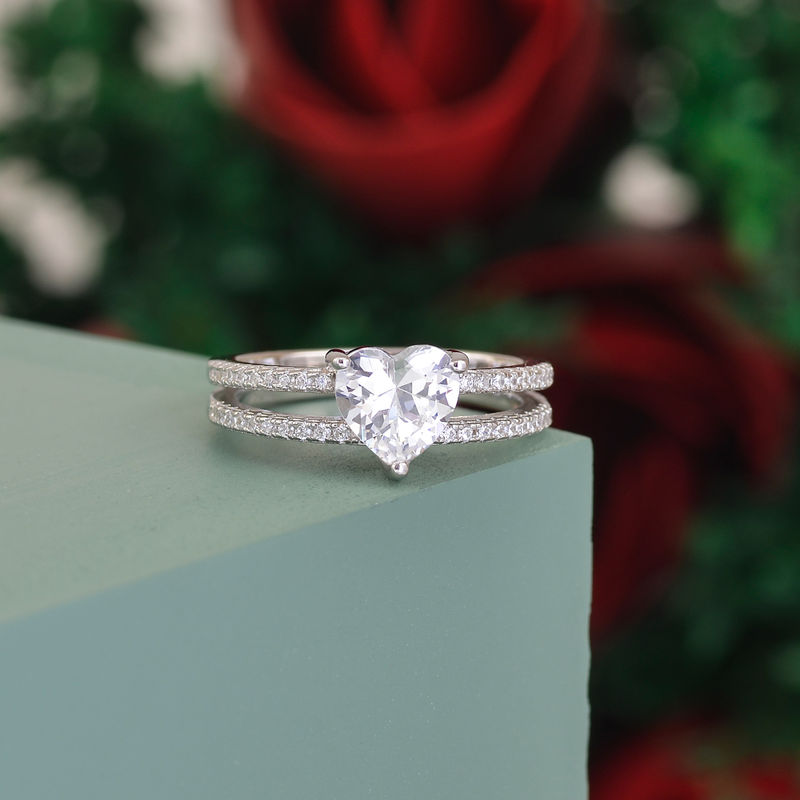 Ornate Jewels - 925 Sterling Silver American Diamond Heart Split Shank Ring For Womens Size - 10
