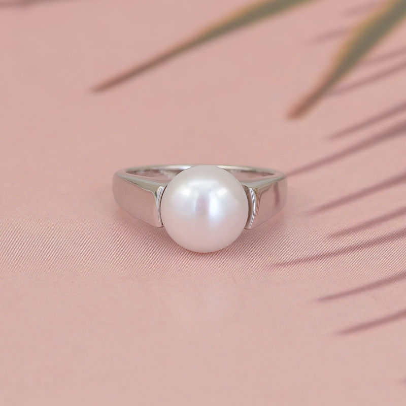 Ornate Jewels 10mm Single Pearl 925 Silver Ring - 11