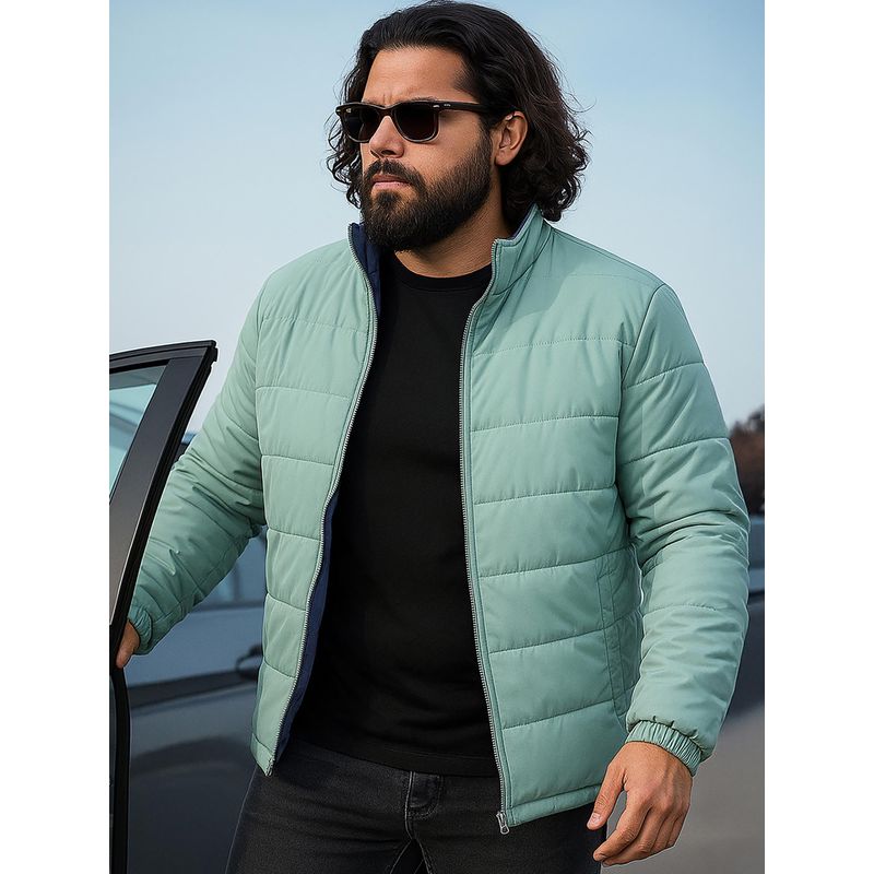 Bewakoof Men's Sage & Navy Plus Size Reversible Puffer Jacket (5XL)