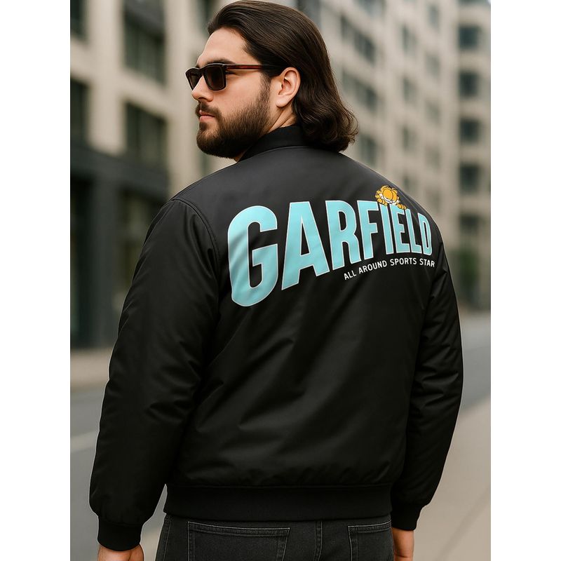Bewakoof Men's Black Garfield All Around Graphic Printed Oversized Plus Size Jacket (3XL)