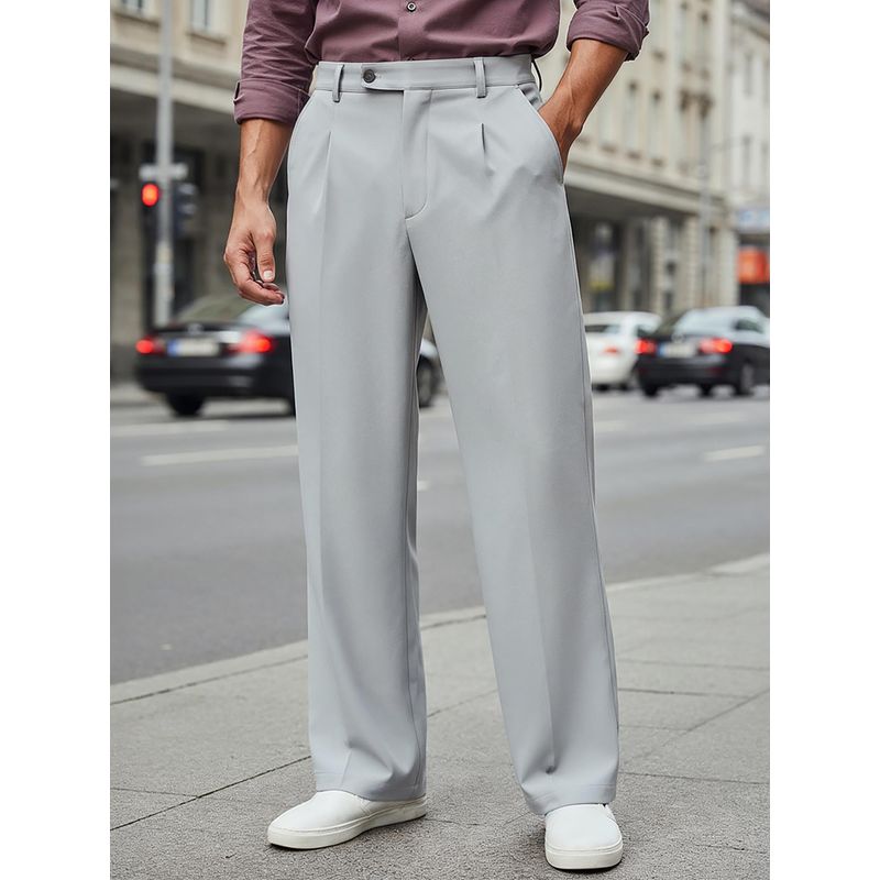 Bewakoof Men's Grey Wide Leg Korean Pants (L)