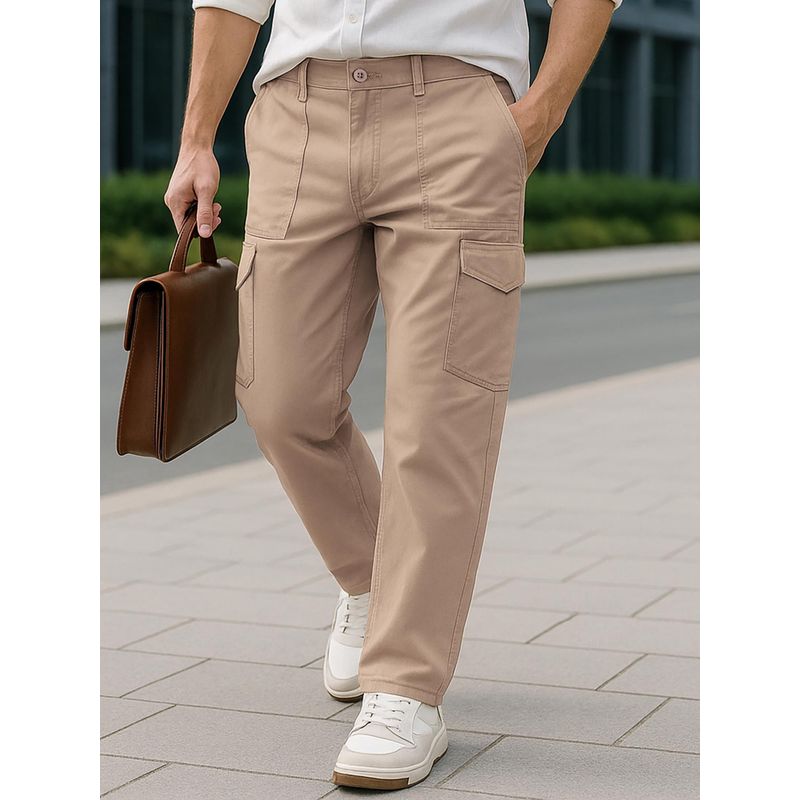 Bewakoof Men's Beige Straight Fit Cargo Pants (30)