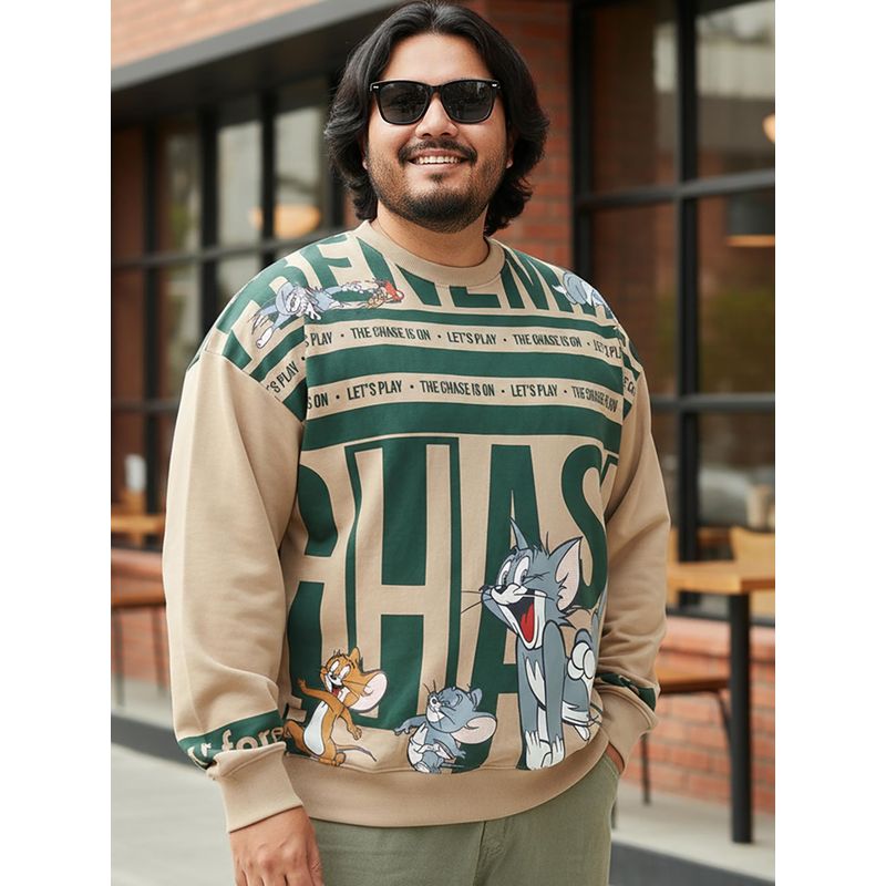 Bewakoof Official Tom & Jerry Men's Brown Graphic Printed Oversized Plus Size Sweatshirt (6XL)