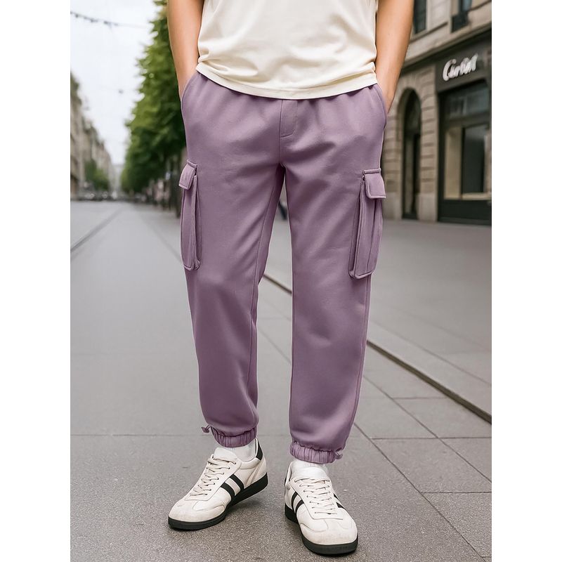 Bewakoof Heavy Duty 1.0 Men's Purple Oversized Brushed Cargo Joggers (M)