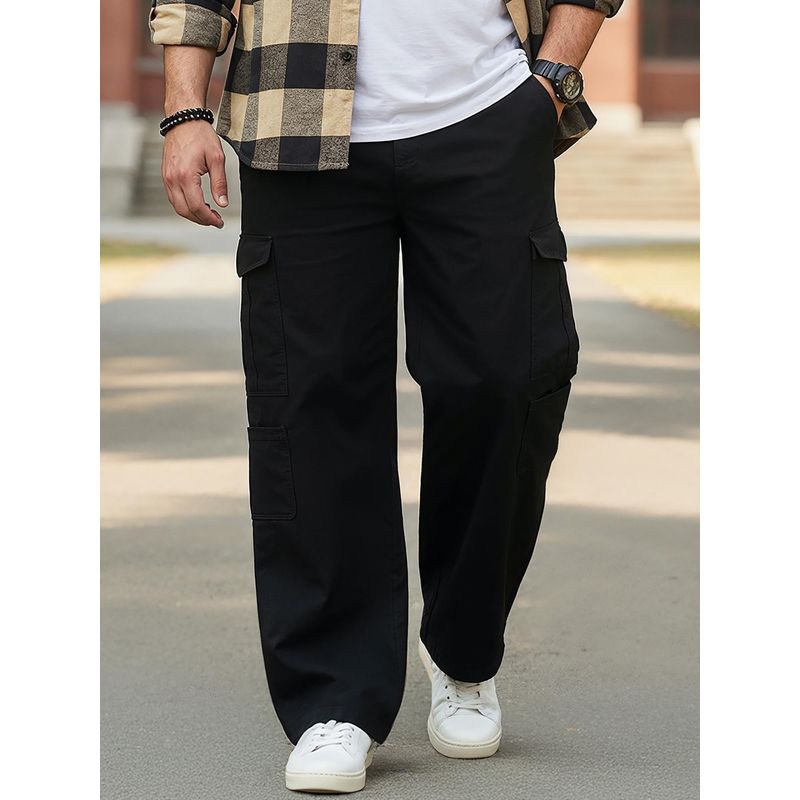 Bewakoof Men's Black Straight Fit Plus Size Cargo Jeans (38)
