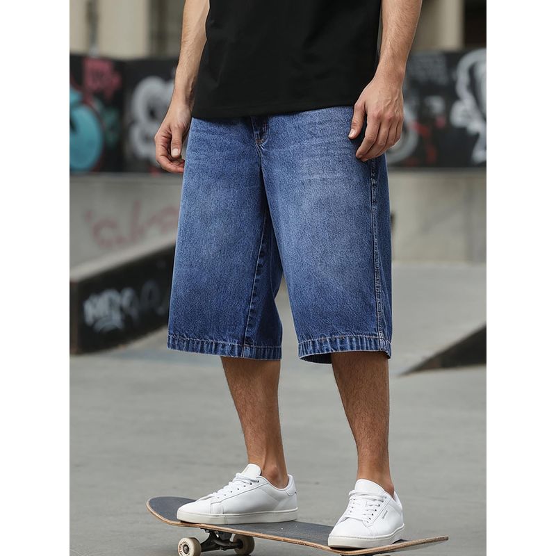 Bewakoof Men's Blue Washed Baggy Fit Shorts (L)