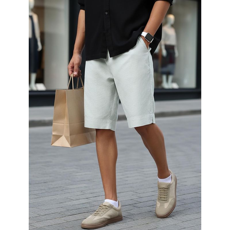 Bewakoof Men's Light Grey Oversized Cotton Linen Shorts (S)